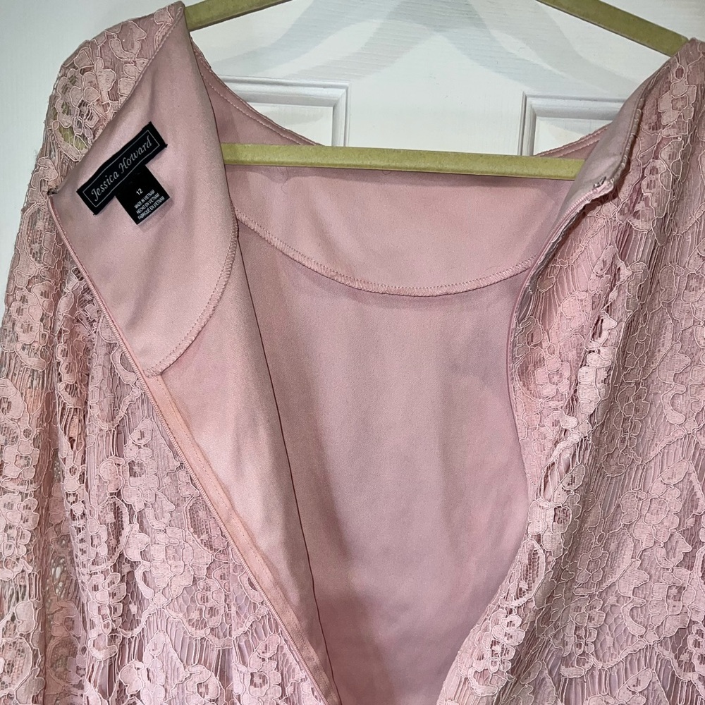 Jessica Howard Blush Pink Lace Dress 3/4 Sleeve Knee Length Size 12 - Picture 7 of 10